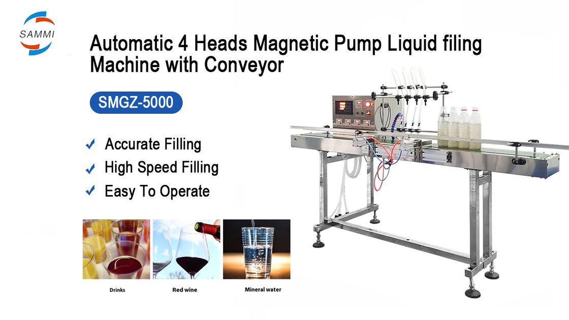 自動四頭磁気ポンプ液体詰め機 小規模用ペット ガラス フルーツジュース 飲料 ミルクボトル 小型詰め