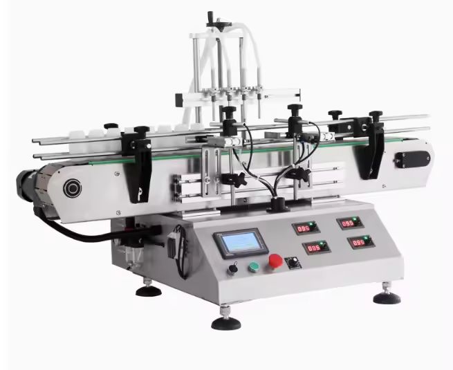 液体充填機 デスクトップ自動小型エッセンシャルオイル香水液体ボトル充填キャッピングおよびラベリングマシン 4ヘッド