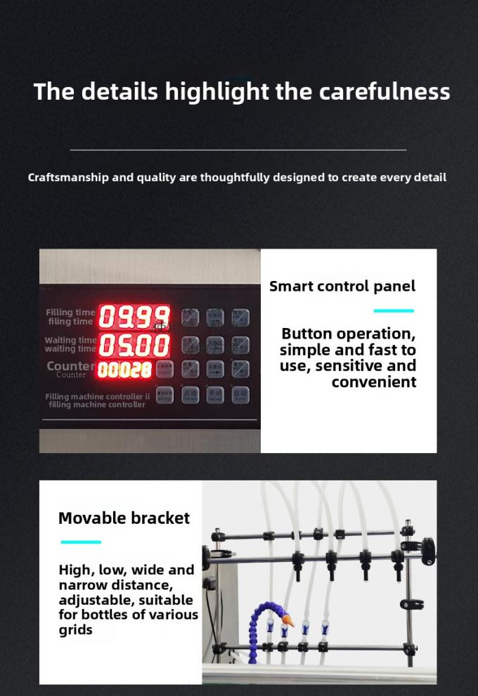 オーダーメイド 工場価格 4頭の磁気ポンプ 液体充填機 ジュース飲料 ミルク 小型充填 6